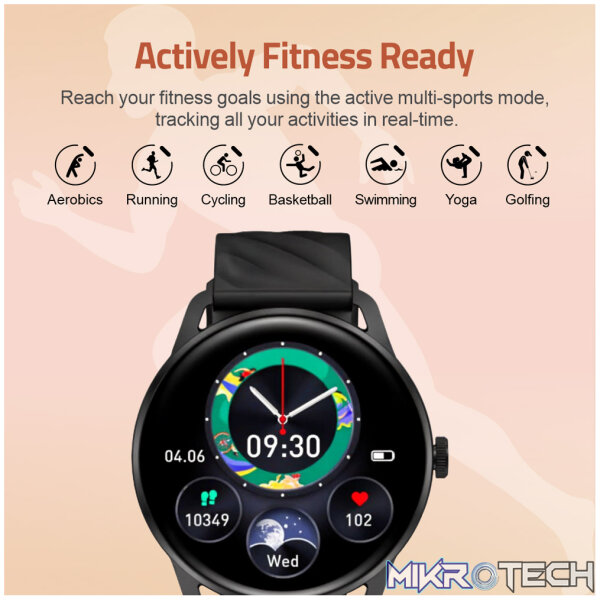 MT410 Smart Watch 1.39" HD IPX68 with BT Calls Sports HR BP BO - Black - Image 4